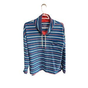 Women's L. L. Bean Large Petite Striped Pullover Drawstring 100% Cotton Hoodie B